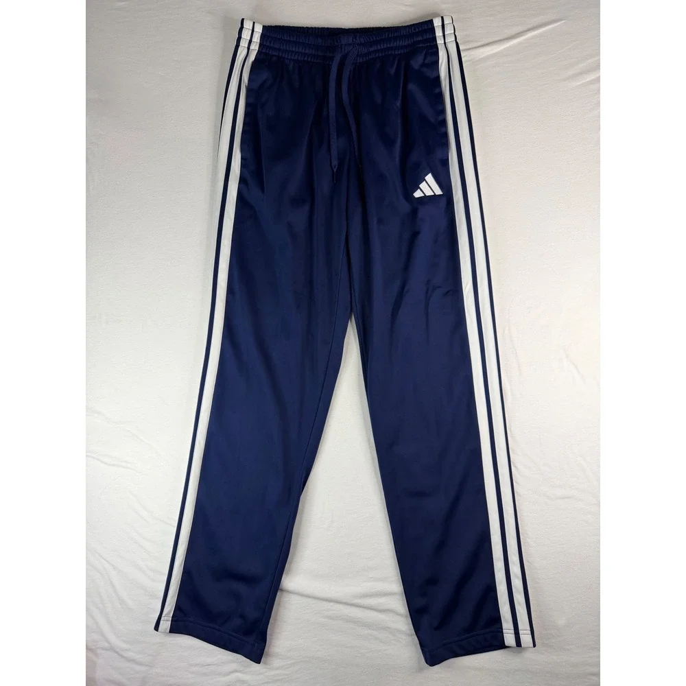 Adidas Track Pants Mens M Navy Blue Excellent 3-Stripe Athletic Drawstring